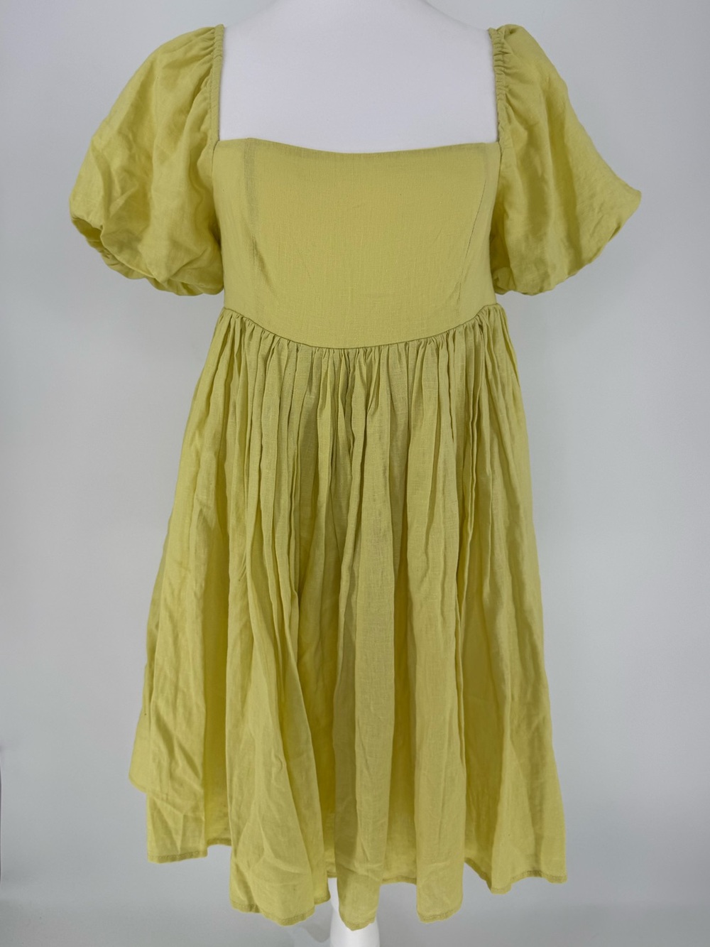Marble, Puff-Sleeve Linen Blend Smocked Dress, Size M